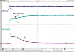 6. Turn-on transition of an IGBT showing a Miller plateau. 6. Turn-on transition of an IGBT showing a Miller plateau.