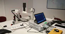 2. This test configuration holds the VNA extender heads with the antennas and the sample to be measured. A metal plate for calibration is included as well. 2. This test configuration holds the VNA extender heads with the antennas and the sample to be measured. A metal plate for calibration is included as well.