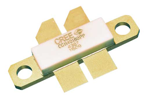 2. Il modello CGH40180PP è un impareggiabile HEMT GaN-on-SiC in un pacchetto flangiato a quattro conduttori per l'uso da dc a 3 GHz con alimentazione dc a +28-V. (Per gentile concessione di Wolfspeed/Cree)