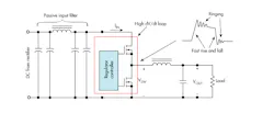 This simplified SMPS circuit shows the critical input filter, the high-current loop that must be minimized to reduce its inductance, and a typical switching signal at the high dV/dt node. This simplified SMPS circuit shows the critical input filter, the high-current loop that must be minimized to reduce its inductance, and a typical switching signal at the high dV/dt node.