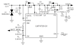2. An enhanced application circuit adds 12-V reverse-battery and overvoltage protection. 2. An enhanced application circuit adds 12-V reverse-battery and overvoltage protection.