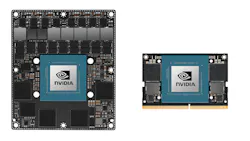 1. The Jetson AGX Orin module (left) is the basis for the Jetson AGX Orin Development Kit. The Jetson Orin module (right) is the little brother. Both are available for production applications. 1. The Jetson AGX Orin module (left) is the basis for the Jetson AGX Orin Development Kit. The Jetson Orin module (right) is the little brother. Both are available for production applications.