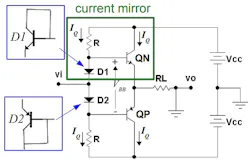 2. Shown is a Class AB amplifier biasing circuit. (Image from Reference 1) 2. Shown is a Class AB amplifier biasing circuit. (Image from Reference 1)