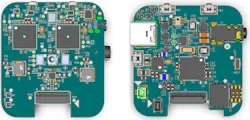 2. The AI board (left) has two MAX78000 AI microprocessors, while the connectivity board (right) features a MAX32666 microprocessor with Bluetooth 5 support. 2. The AI board (left) has two MAX78000 AI microprocessors, while the connectivity board (right) features a MAX32666 microprocessor with Bluetooth 5 support.