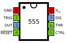 1. Here’s the 555 timer in an 8-pin DIP package. 1. Here’s the 555 timer in an 8-pin DIP package.