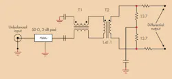 1. ADC characterization in the lab records only the ADC’s performance values. Traditional configurations use a pair of input transformers similar to Intersil’s setup shown here. 1. ADC characterization in the lab records only the ADC’s performance values. Traditional configurations use a pair of input transformers similar to Intersil’s setup shown here.