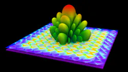 This 5G antenna array showing active radiation was captured using EM field capture by Ansys HFSS. This 5G antenna array showing active radiation was captured using EM field capture by Ansys HFSS.