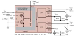 1. Analog Devices’ LTM8080 incorporates a combination of patented silicon, layout, and packaging innovations, resulting in an extremely low-noise, dual-output dc-dc μModule regulator. 1. Analog Devices’ LTM8080 incorporates a combination of patented silicon, layout, and packaging innovations, resulting in an extremely low-noise, dual-output dc-dc μModule regulator.