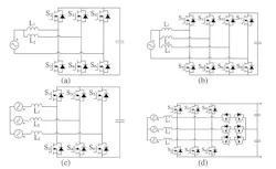 3. Common topologies for bidirectional dc-dc converters used in OBCs include (a) single-phase LLC, (b) single-phase phase-shifted DAB, (c) single-phase CLLC, and (d) three-phase CLLC. 3. Common topologies for bidirectional dc-dc converters used in OBCs include (a) single-phase LLC, (b) single-phase phase-shifted DAB, (c) single-phase CLLC, and (d) three-phase CLLC.