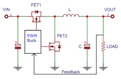1. This buck DC-DC converter lowers the output voltage while increasing the current. 1. This buck DC-DC converter lowers the output voltage while increasing the current.