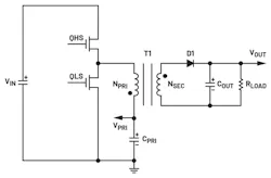 1. The schematic presents an isolated buck topology. 1. The schematic presents an isolated buck topology.