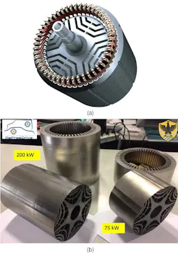 3. A SynRM Rotor with segmented flux barriers (a) is compared with those having circular flux barriers (b). (Credit: Wiley) 3. A SynRM Rotor with segmented flux barriers (a) is compared with those having circular flux barriers (b). (Credit: Wiley)