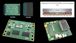 1. The K24 SOM (bottom left) is plug-compatible with the K26 (top left). It uses TSMC’s InFO packaging to reduce the size of the SOM (top right). The development kit only requires a heatsink (bottom right). 1. The K24 SOM (bottom left) is plug-compatible with the K26 (top left). It uses TSMC’s InFO packaging to reduce the size of the SOM (top right). The development kit only requires a heatsink (bottom right).