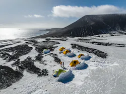 Basecamp on Mt. Michael—those snow barriers didn’t last long. Basecamp on Mt. Michael—those snow barriers didn’t last long.