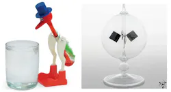 1. Both the drinking bird (left) and the unrelated Crookes radiometer (right) have one aspect in common: What they do is very tangible and easily observed, while their underlying physics principles are subtle and not easily conveyed. 1. Both the drinking bird (left) and the unrelated Crookes radiometer (right) have one aspect in common: What they do is very tangible and easily observed, while their underlying physics principles are subtle and not easily conveyed.