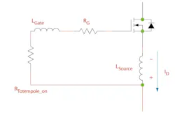 7. Depicted here is a MOSFET's source inductance turn-on path. If the voltage reaches a certain threshold, it will eschew gate-drive commands and turn on the device. 7. Depicted here is a MOSFET's source inductance turn-on path. If the voltage reaches a certain threshold, it will eschew gate-drive commands and turn on the device.