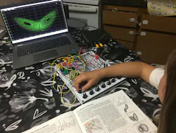 4. Lorenz Atttractor X and Z output of THAT observed on Digilent USB scope. 4. Lorenz Atttractor X and Z output of THAT observed on Digilent USB scope.