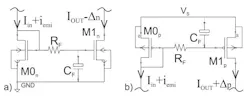 2. Shown are N-type (a) and P-type (b) current mirrors. (Image courtesy of Reference 5, Orazio Aiello) 2. Shown are N-type (a) and P-type (b) current mirrors. (Image courtesy of Reference 5, Orazio Aiello)