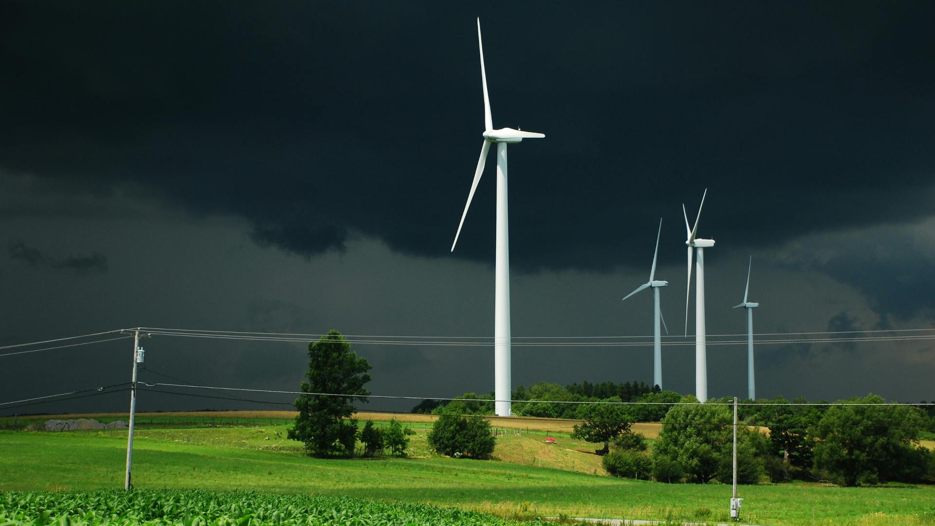 Wind turbines in approaching storm