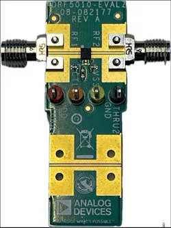 3. The EVAL-ADRF5010 Evaluation Board for the ADRF5010 is simple with respect to the BOM, yet also embodies the critical layout aspects for a 50-GHz part. 3. The EVAL-ADRF5010 Evaluation Board for the ADRF5010 is simple with respect to the BOM, yet also embodies the critical layout aspects for a 50-GHz part.