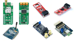 1. Starting from the top left, there are the MIKROE wireless and ADC mikroBUS modules, a pair of SparkFun Qwiic sensors, Digi International’s XBee, and some Digilent ADC and Bluetooth PMODs. 1. Starting from the top left, there are the MIKROE wireless and ADC mikroBUS modules, a pair of SparkFun Qwiic sensors, Digi International’s XBee, and some Digilent ADC and Bluetooth PMODs.