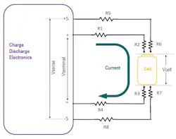 Wire-path resistances in a cell charging/discharging circuit Wire-path resistances in a cell charging/discharging circuit