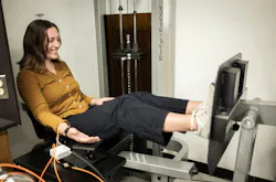Using the cuff-free blood-pressure monitor while doing leg presses Using the cuff-free blood-pressure monitor while doing leg presses