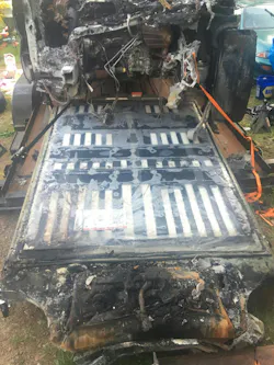 Front of “Burnie” showing severe frontal impact damage Front of “Burnie” showing severe frontal impact damage