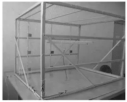 Scale model of a building that has walls with a reinforcing mesh and reinforced concrete Scale model of a building that has walls with a reinforcing mesh and reinforced concrete