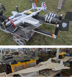 3. Flite Test’s robust low-cost materials and simple construction techniques are also used in their advanced model kits, such as the P-38 Lightning and A-10 Warthog (top). Enthusiasts frequently use the same technology to bring their own designs to life, such as this large-scale replica of an SR-71 (bottom). 3. Flite Test’s robust low-cost materials and simple construction techniques are also used in their advanced model kits, such as the P-38 Lightning and A-10 Warthog (top). Enthusiasts frequently use the same technology to bring their own designs to life, such as this large-scale replica of an SR-71 (bottom).