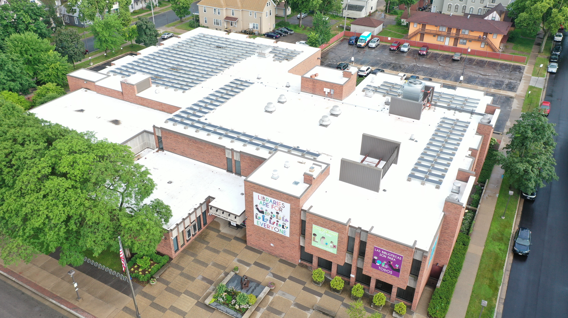 This library building is one La Crosse, Wis., facility with a recently installed solar PV array. Photo courtesy of Eagle Point Solar.