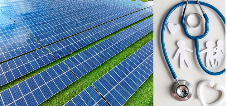 Combined Dreamstime images. Healthcare image credit ID 333055518 Oleg Lryuchko/Solar image credit ID 330477079 Artinun Prekoung/Dreamstime