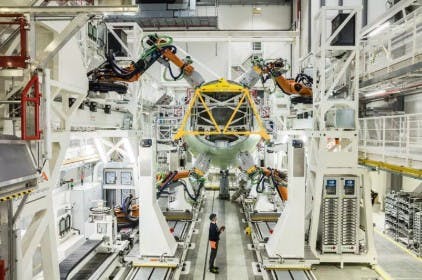 Fuselage assembly for A320 in Hamburg, Germany. Image credit Airbus
