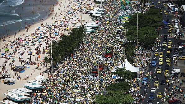 Protests in Rio de Janeiro Brazil Aug 16 2015 called for the ouster of President Dilma Rousseff following revelations of corruption involving the government and the oil company Rousseff chaired for seven years before being elected president