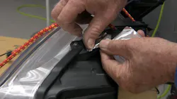 The shape of the tab itself will determine how the tab can be fixtured prior to welding; if the geometry is simple and flat, a stiff aluminum tape can be used to hold the broken part in position. The shape of the tab itself will determine how the tab can be fixtured prior to welding; if the geometry is simple and flat, a stiff aluminum tape can be used to hold the broken part in position.