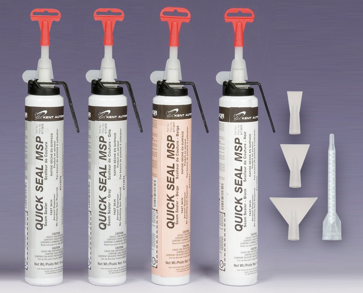 Kent's Quick Seal MSP Pressure Pak container with trigger lever allows easy application with no caulking guns or tools and eliminates waste, while the available ribbon tips aid the technician in duplicating an OEM appearance.