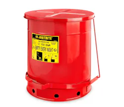 Oily shop rags should be disposed of in an oily waste can to prevent spontaneous combustion. Oily shop rags should be disposed of in an oily waste can to prevent spontaneous combustion.