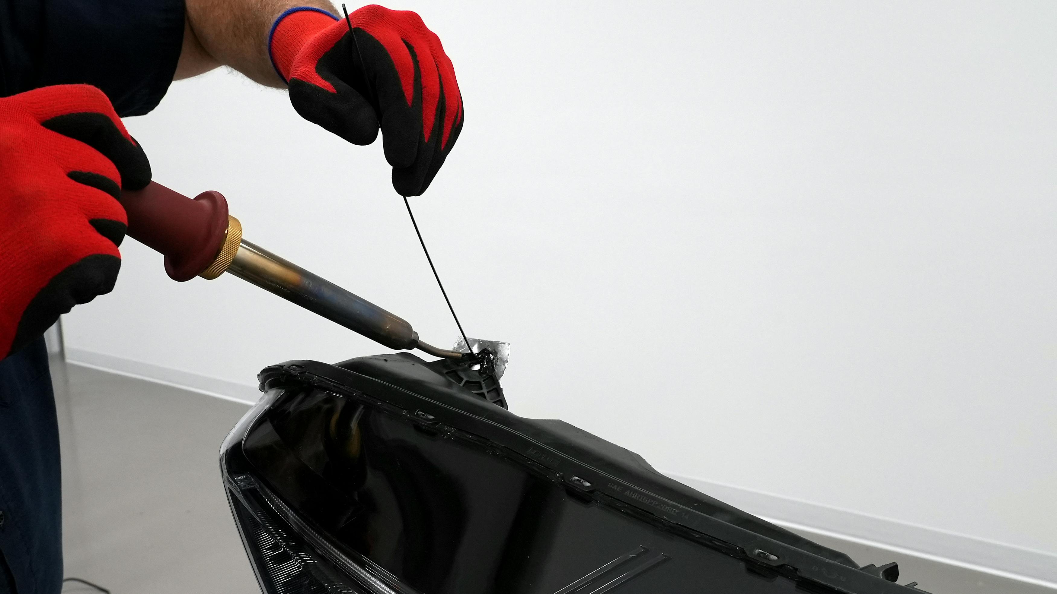 Because most headlight tabs are small and highly detailed, nitrogen plastic welding is the most effective repair method.