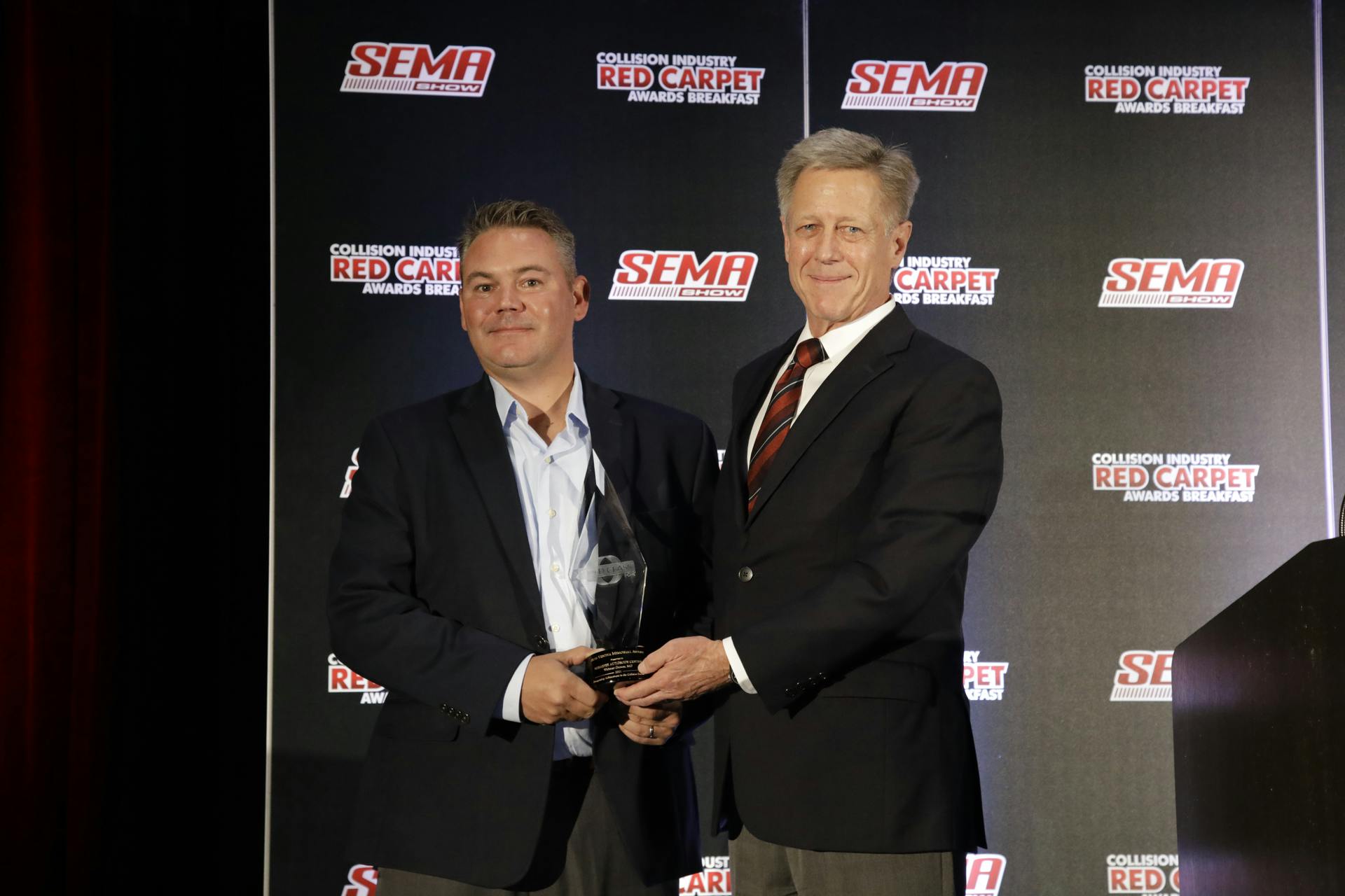 Scott Schaefer (left) with I-CAR's John Van Alstyne