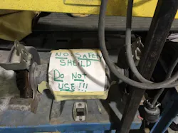 Bench grinders must have safety shields in place. Bench grinders must have safety shields in place.