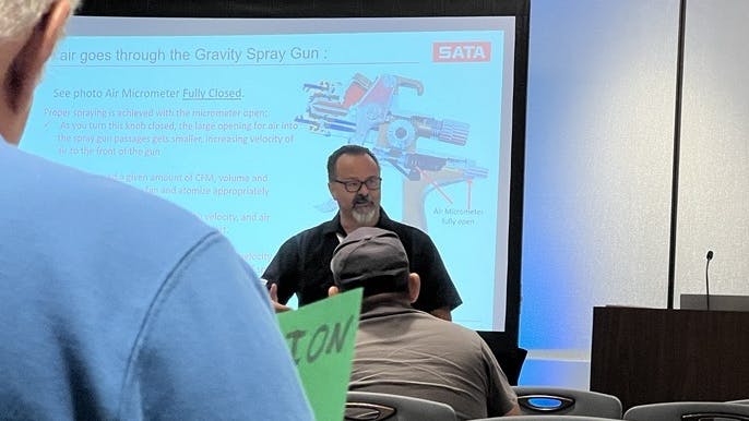 Tony Larimer, SATA&rsquo;s director of sales and marketing, leading a seminar during the ASE Instructor Training Conference in Minneapolis, Minnesota on July 16, 2024