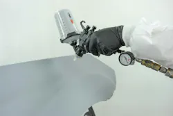 Overapplication can be prevented by using a high transfer-efficiency spray gun and by following the manufacturer’s recommendations on mix ratios, spray gun tip sizes, and spray gun setup. Overapplication can be prevented by using a high transfer-efficiency spray gun and by following the manufacturer’s recommendations on mix ratios, spray gun tip sizes, and spray gun setup.