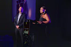 Driven Brands’ Damien Reyna, chief operating officer, stands next to Sabrina Thring, brand president, at the Dallas conference gala. Driven Brands’ Damien Reyna, chief operating officer, stands next to Sabrina Thring, brand president, at the Dallas conference gala.