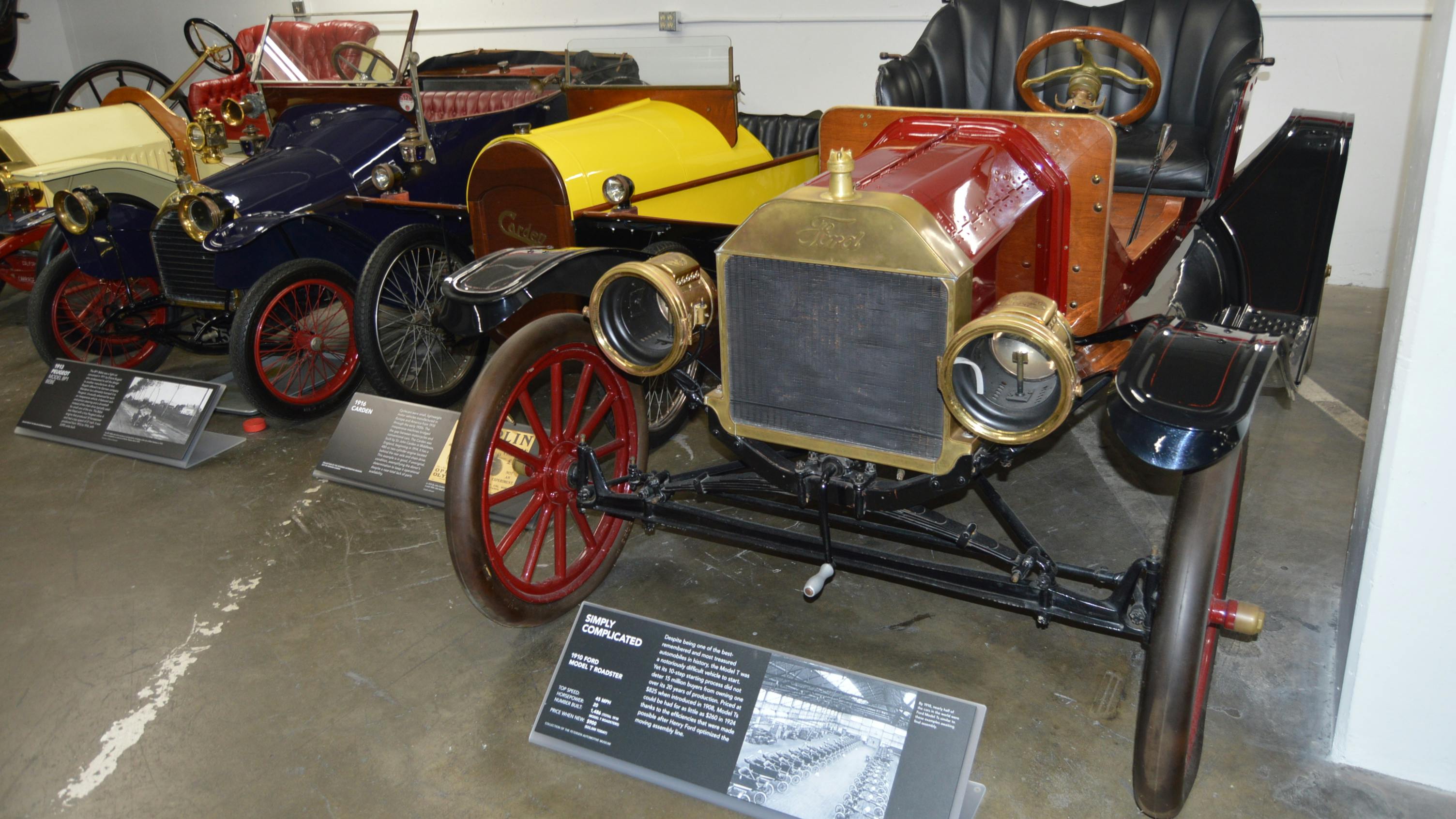 Priced at $825 when it was introduced in 1908, the Model T (1910 model shown at The Petersen Museum's Vault in 2023,) could be had for as little as $260 in 1924, thanks to efficiencies made possible after Henry Ford optimized the moving assembly line.