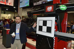 In the Lower South Hall at the SEMA Show, Tommy Maitz, director of marketing at Hunter Engineering Co., shows off the company's Ultimate ADAS, which promises to cut setup time by up to 70 percent. In the Lower South Hall at the SEMA Show, Tommy Maitz, director of marketing at Hunter Engineering Co., shows off the company's Ultimate ADAS, which promises to cut setup time by up to 70 percent.