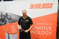 This is Jay Farquharson's first SEMA Show as business development manager at DeVilbiss since joining the company in October after more than 35 years in the tool and equipment business, including more than 27 specializing in automotive refinishing. This is Jay Farquharson's first SEMA Show as business development manager at DeVilbiss since joining the company in October after more than 35 years in the tool and equipment business, including more than 27 specializing in automotive refinishing.