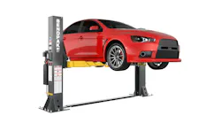 BendPak two-post lift with car BendPak two-post lift with car