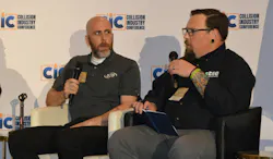 TOTAL PROCESS: Andrew Batenhorst (left), body shop manager at Pacific BMW in Glendale, Calif., and Danny Gredinberg, administrator of the Database Enhancement Gateway, discuss the importance of assisting customers understand total loss procedures. TOTAL PROCESS: Andrew Batenhorst (left), body shop manager at Pacific BMW in Glendale, Calif., and Danny Gredinberg, administrator of the Database Enhancement Gateway, discuss the importance of assisting customers understand total loss procedures.