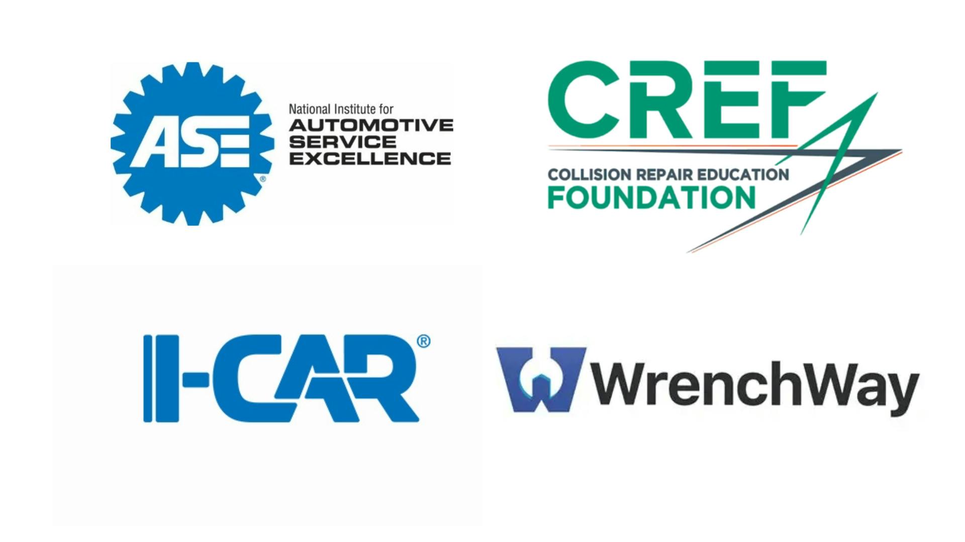 ASE, CREF, I-CAR, WrenchWay logos