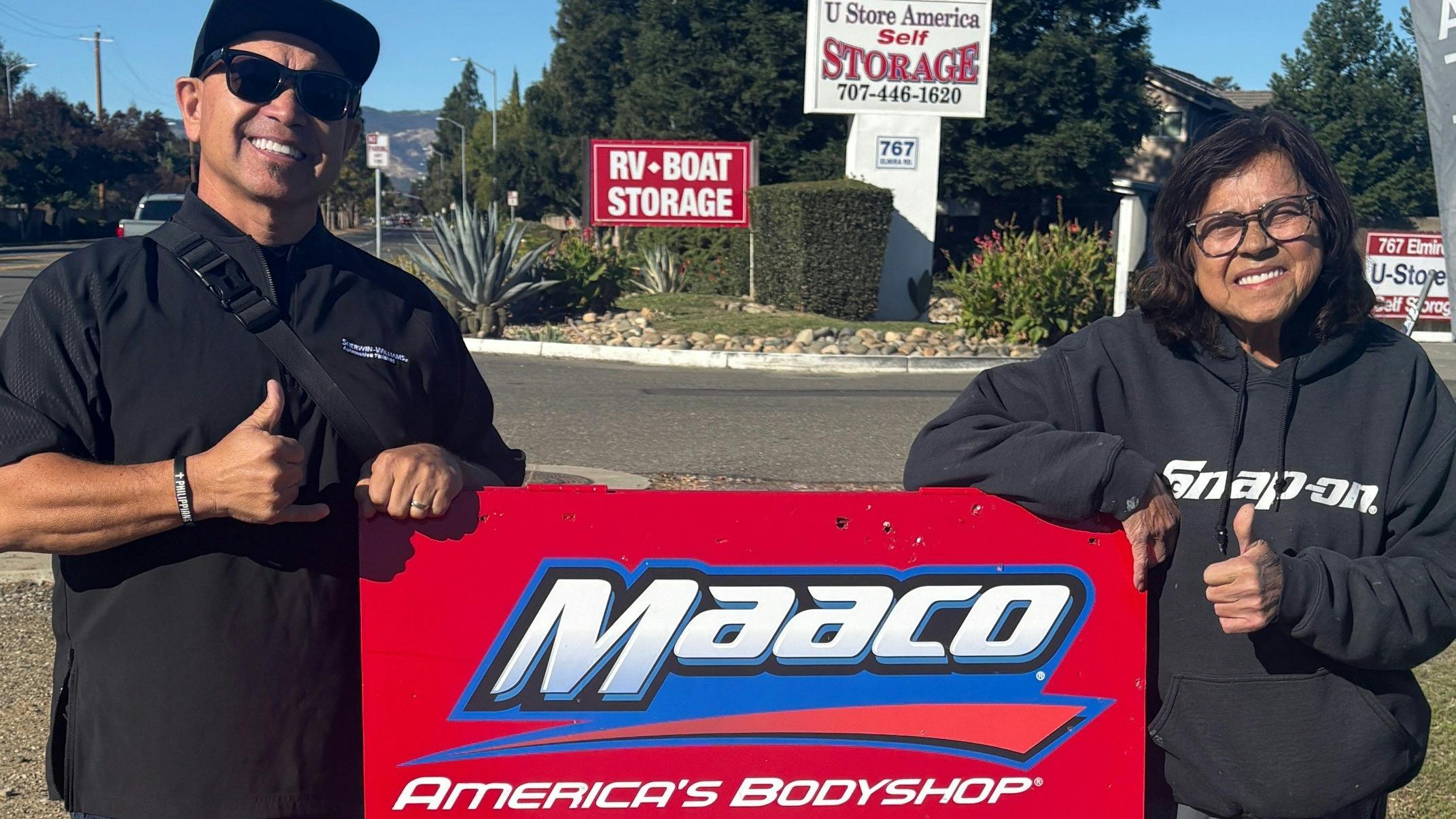 Maaco Vacaville Owner Vince McAllister and 2025 Maaco Painter of the Year Norma Alicia Serrano.